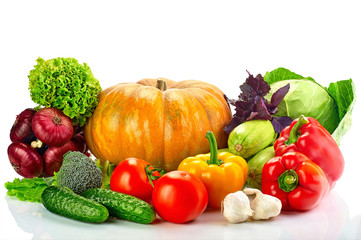collection fruits and vegetables isolated on a white background