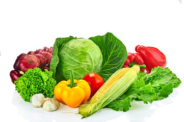 collection fruits and vegetables isolated on a white background