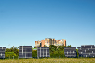 line large solar panels on the nature