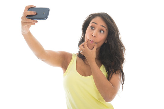 Black woman taking mad selfie