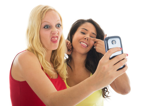 Girlfriends taking mad selfie