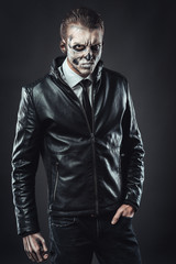 tough guy leather jacket with the make-up skull