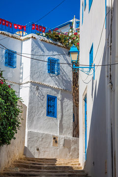 Street in the town of Sidi Bou Said, Tunisia