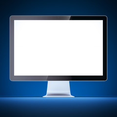 Computer display isolated on blue