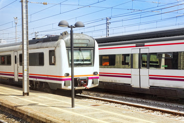 Suburban railway train at the railways stantion.