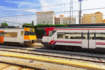 Suburban railway train at the railways stantion.