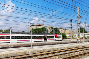 Suburban railway train at the railways stantion.