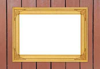 blank golden frame on wood wall