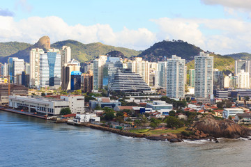 View of Vitoria city center buildings,  river, Vila Velha, Espir