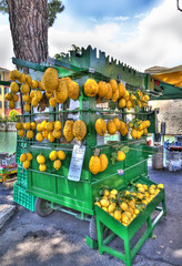 Lemons on a shop at a promenade by the Lake Garda