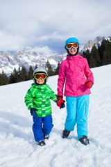Fototapeta na wymiar kids has a fun on ski