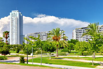 Obraz na płótnie Canvas Cityscape of Valencia - third size population city in Spain.