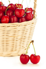 Red cherries in a basket