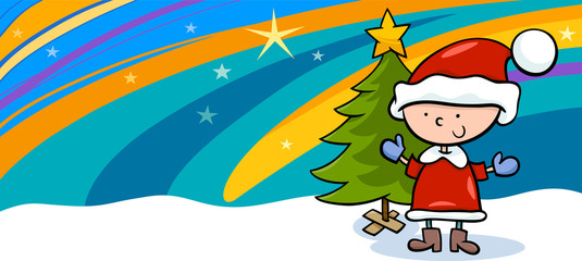 Obraz na płótnie Canvas kid on christmas cartoon greeting card