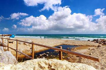 Seafront, beach,coast in Spain. Suburb of Barcelona, Catalonia