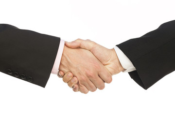 Business handshake and business people, isolated.
