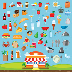 Food, icon set flat design