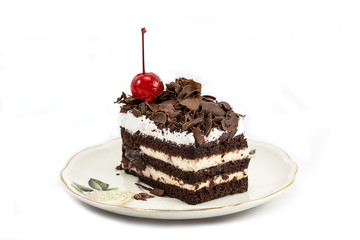 Chocolate cake isolated on white background