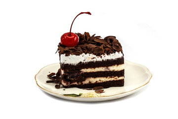 Chocolate cake isolated on white background