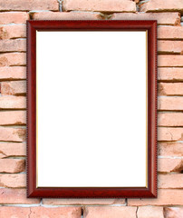 blank wood frame on brick stone wall