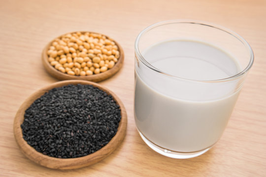 Soy milk with black sesame in glass
