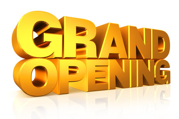 3D gold text grand opening.