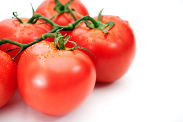 Ripe red tomatoes on white background