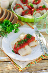 Cabbage Rolls with Tomato Sauce and Dill