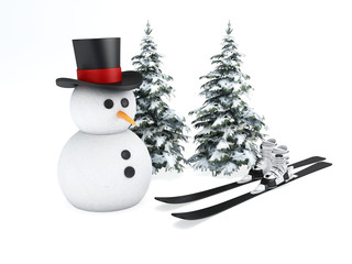 snowman 3d. winter concept on white background