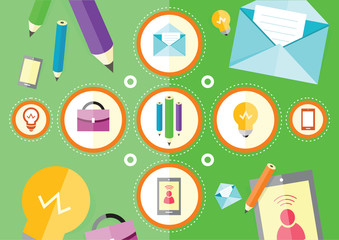 Business workplace with digital tablet smartphone papers