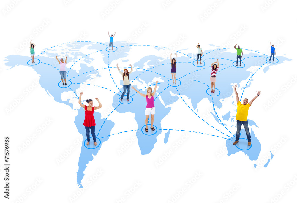 Wall mural Group of People with Global Communications - Wall murals