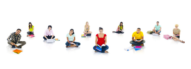 Group of young people studying