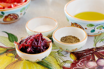 mediterranean ingredients over ceramic decorative table