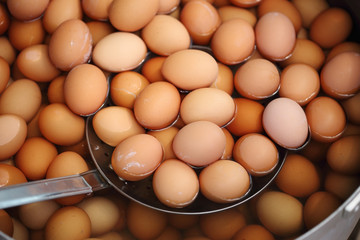 Eggs after boiled with water in big pot