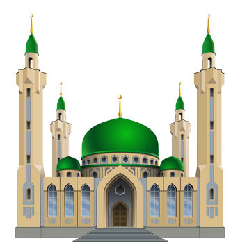 Vector illustration. Small mosque with four minarets
