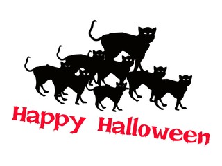Three Evil Cat with Word Happy Halloween