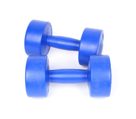 blue dumbbell on a white background