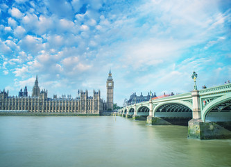 Westminster Bridge, London. River Thames and Big Ben Tower with