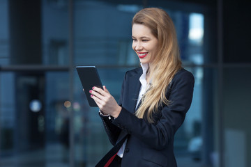 Fototapeta premium beautiful businesswoman with tablet