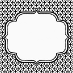 Black and White Fleur De Lis Pattern Textured Fabric with Embroi