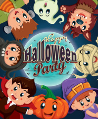 Fototapeta premium Vintage Halloween poster design with kids in costume