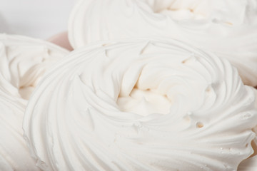 Meringue. Sweet Dessert Made From Whipped Egg Whites And Sugar.