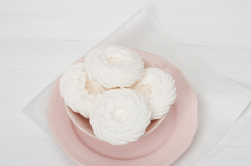 Obraz na płótnie Canvas Meringue. Sweet Dessert Made From Whipped Egg Whites And Sugar.
