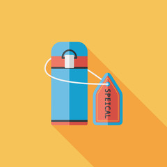 Vacuum flask flat icon with long shadow,eps10, hot water bottle