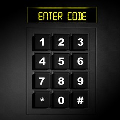 Security black numeric pad with "Enter code" screen © viperagp
