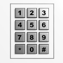 Security silver numeric pad isolated on white background
