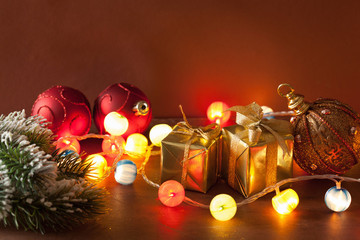 burning christmas lanterns and decoration background