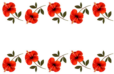 Background with a border of red flowers. Vector.