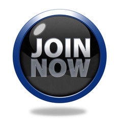 Join now circular icon on white background
