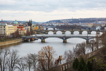 View of the bridges on cold spring or autumn day, Prague, the Cz